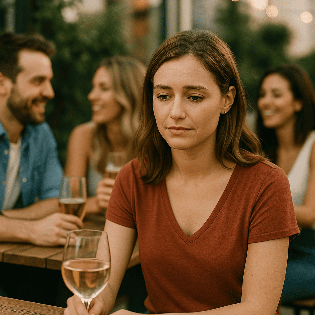 femme ennuie triste soirée entre amis